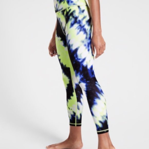 NEW ATHLETA Elation Tie Dye 7/8 Tight Blue White Yellow - Picture 3 of 4